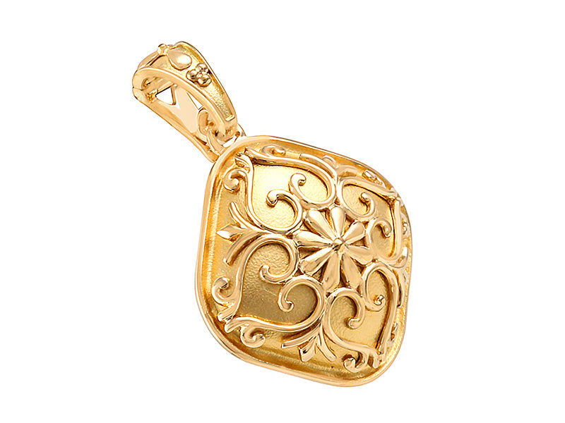 22K Yellow Gold Cushion Shape Shield Pendant