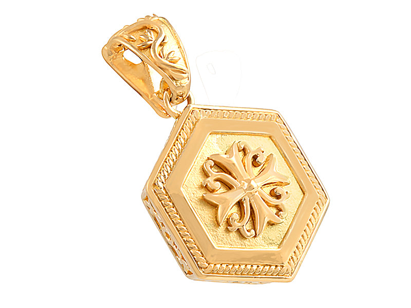 22K Yellow Gold Hexagon Shield Pendant