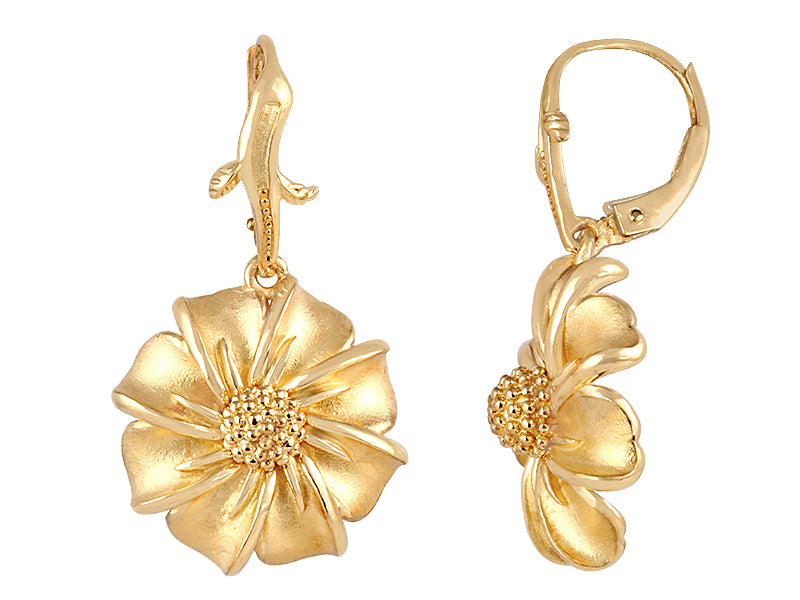 22K Yellow Gold Daisy Flower Earrings