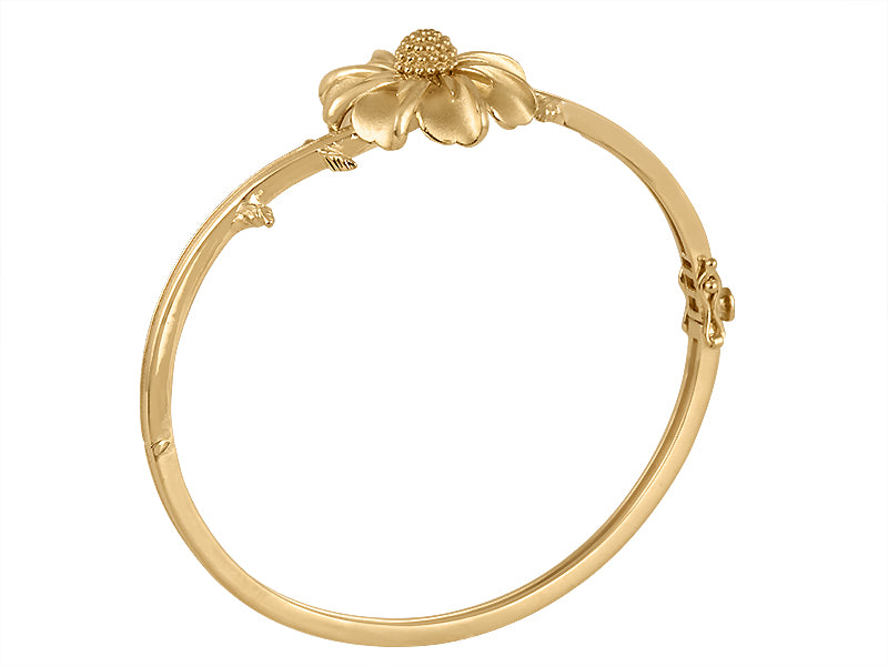 22K Yellow Gold Daisy Flower Hinged Bangle