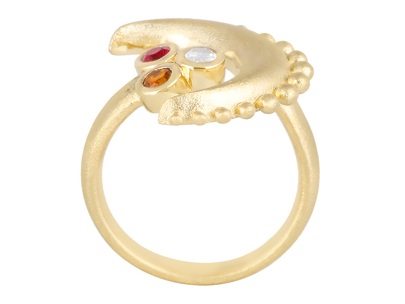 22K Yellow Gold Gemstone Moon Ring
