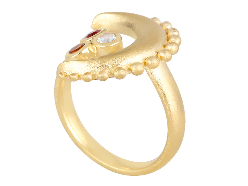22K Yellow Gold Gemstone Moon Ring